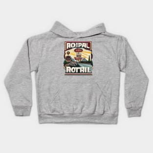 A graphic that captures the vintage vibe of a classic road trip, complete with iconic roadside attractions and retro typography. Kids Hoodie